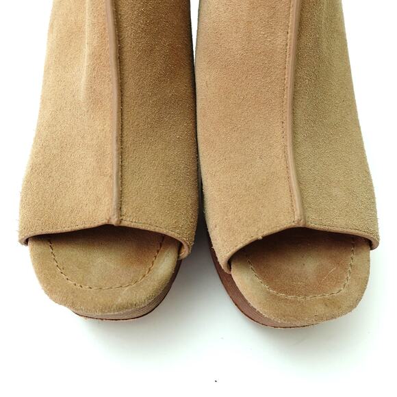 Michael Kors Piper Platform Tan Suede Peep Toe Block Heel Sandals Size 10 - Picture 2 of 7